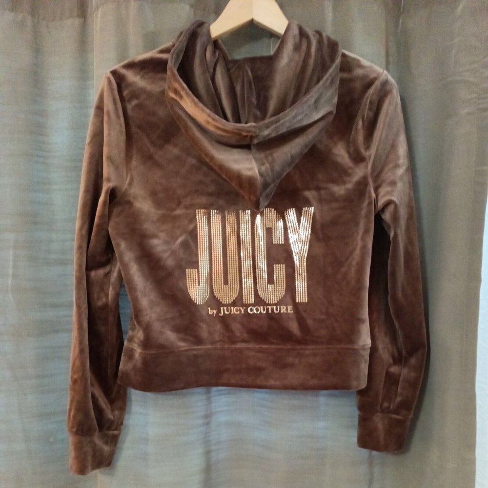Women's Juicy Velor Track Jacket With Big Sequence Spell Out On Back Size Large